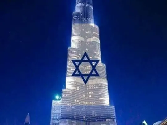 حقيقة صور علم اسرائيل في برج خليفة الامارات بعد اتفاقية التطبيع و السلام